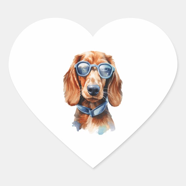 Dachshund with Sunglasses 5 Heart Sticker (Front)