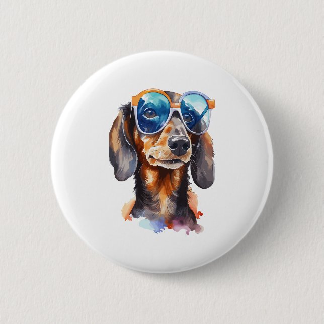 Dachshund with Sunglasses  6 Cm Round Badge (Front)