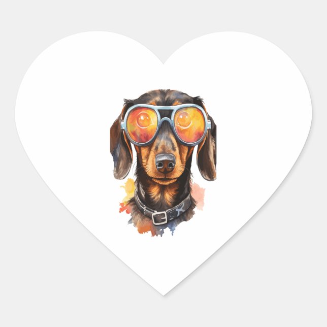 Dachshund with Sunglasses  Heart Sticker (Front)