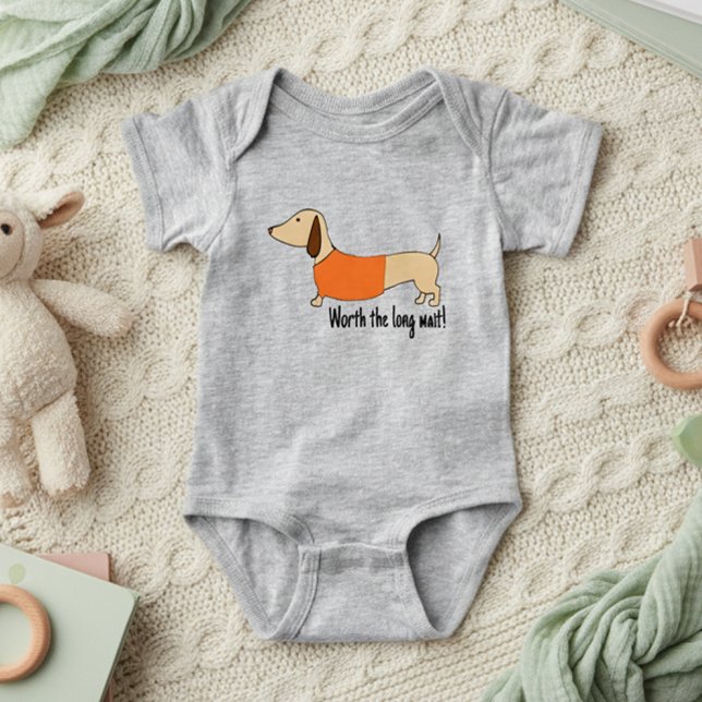 Dachshund Worth Long Wait Outfit Gender Neutral Baby Bodysuit (Worth the long wait - dachshund baby shower outfit gift)