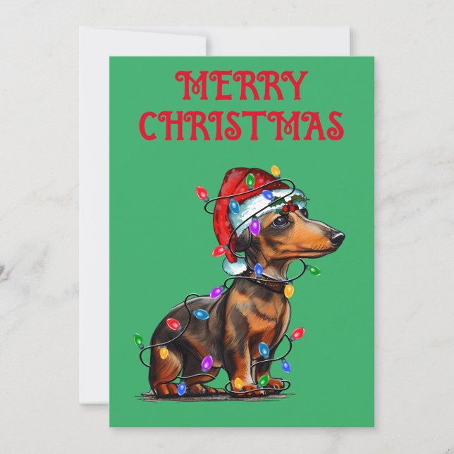 "DACHSHUND WRAPPED IN CHRISTMAS LIGHTS" INVITATION (Front)