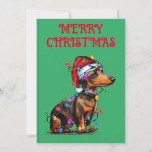 "DACHSHUND WRAPPED IN CHRISTMAS LIGHTS" INVITATION