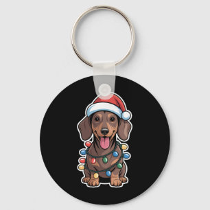 Dachshund Wrapped In Christmas Lights Key Ring