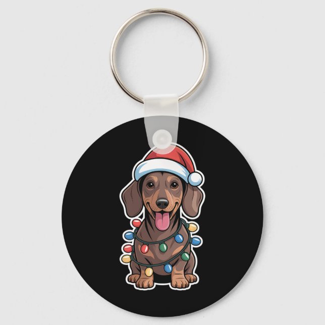 Dachshund Wrapped In Christmas Lights  Key Ring (Front)