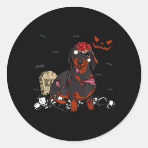 Dachshund Zombie Dog Funny Zombie Dog Halloween Classic Round Sticker
