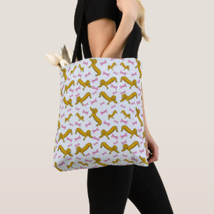 Dachshunds and Pink Bows Tote Bag