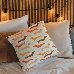 Dachshunds and Polka Dots Throw Pillow