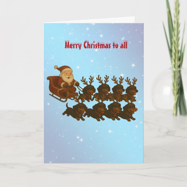 Dachshunds and Santa Christmas Greeting Card (Front)