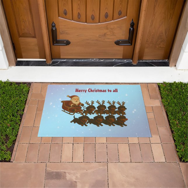 Dachshunds and Santa Doormat (Outdoor)