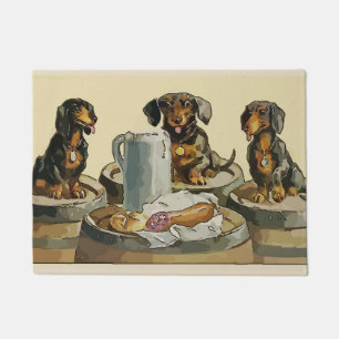 Dachshunds at Butchers, add text Doormat