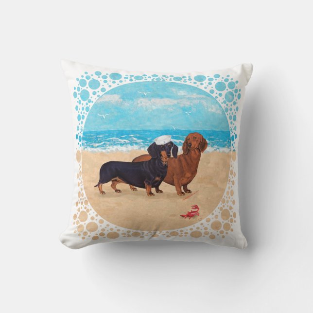 Dachshunds at the Beach Cushion (Front)