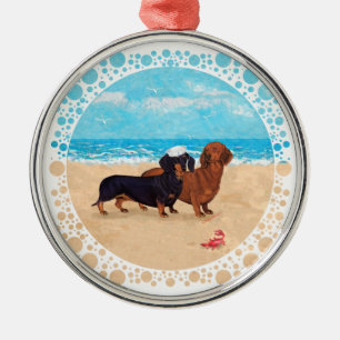 Dachshunds at the Beach Metal Tree Decoration