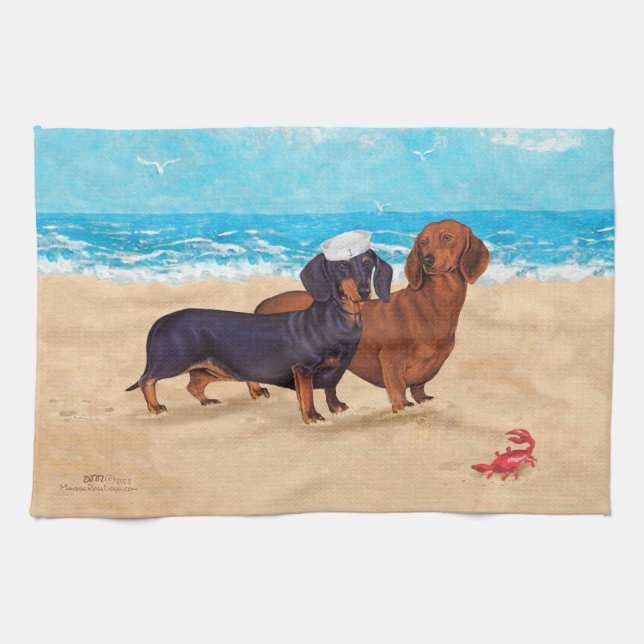 Dachshunds at the Beach Towel (Horizontal)