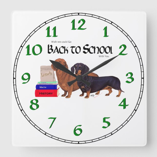 Dachshunds Back to School Square Wall Clock (Front)