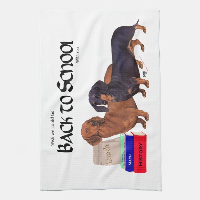 Dachshunds Back to School Tea Towel (Vertical)