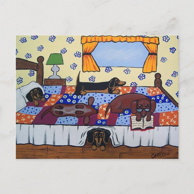 Dachshunds Bed Time Story Postcard (Front)