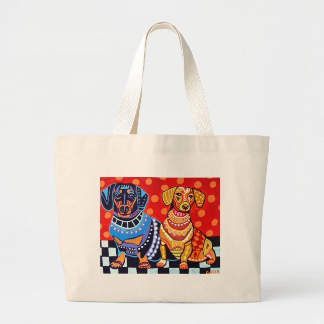 Dachshunds by Heather Galler Large Tote Bag (Front)