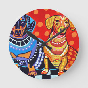 Dachshunds by Heather Galler Round Clock