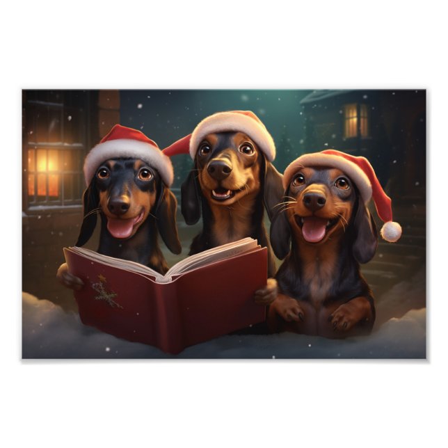 Dachshunds Christmas Caroling Festive Holiday Photo Print (Front)