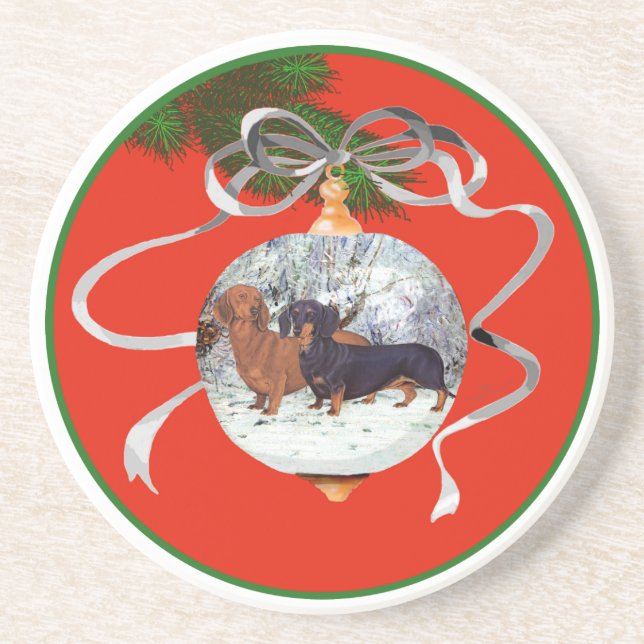 Dachshunds Christmas Ornament Coaster (Front)