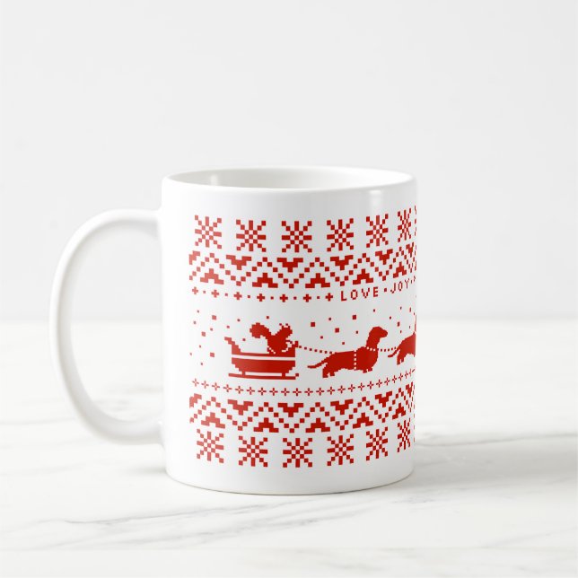 Dachshunds Christmas Sleigh with Squirrel Holiday Coffee Mug (Left)