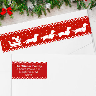 Dachshunds Christmas Sleigh with Squirrel Holiday Wrap Around Label