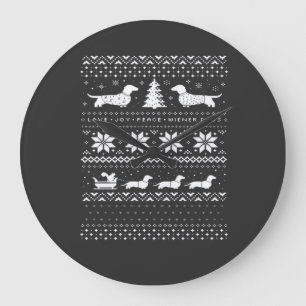 Dachshunds Christmas Sweater Pattern Classic T-Shi Large Clock