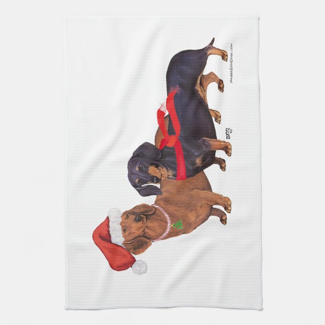 Dachshunds Christmas Tea Towel (Vertical)