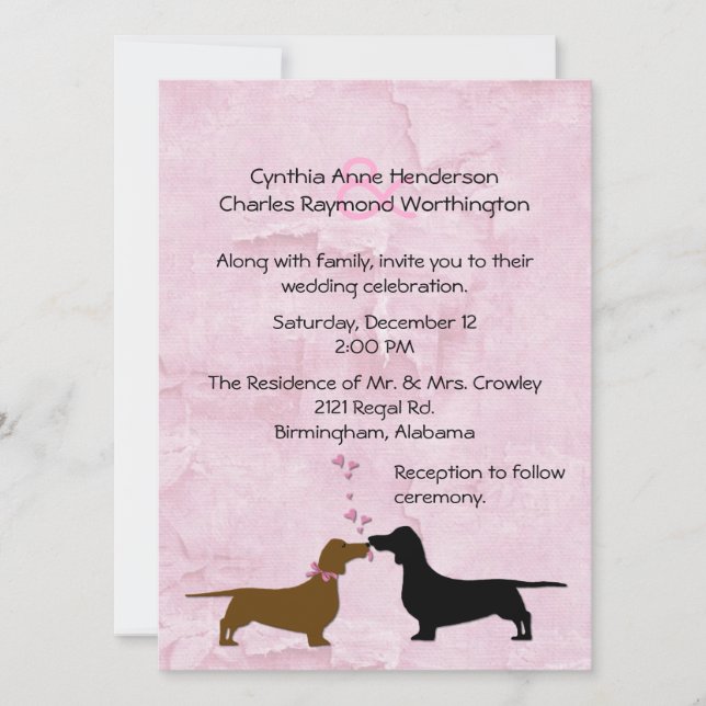Dachshunds Custom Pink Wedding Invitation (Front)