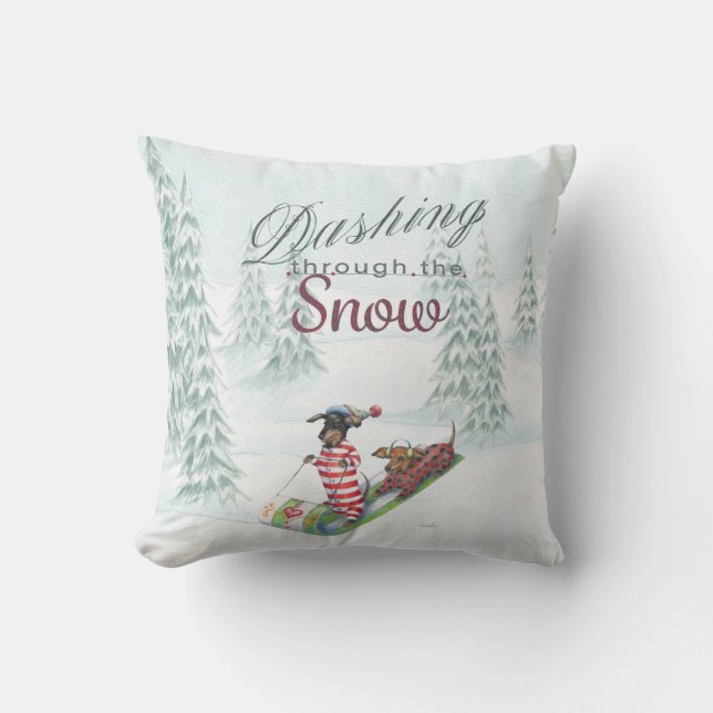 Dachshunds dashing through the snow pillow (Front)