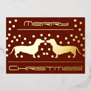 Dachshunds Dots Foil Holiday Flat Card - Red