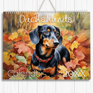 Dachshunds Elegant Watercolor Sausage Dogs Wall Calendar