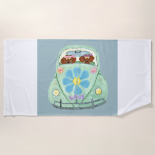  Dachshunds in a Hippie Car Beach Towel