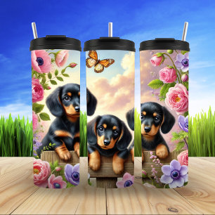 Dachshunds in a Spring Garden Thermal Tumbler