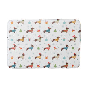 Dachshunds in Christmas Sweaters Pattern Bath Mat