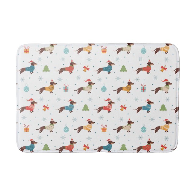 Dachshunds in Christmas Sweaters Pattern Bath Mat (Front)