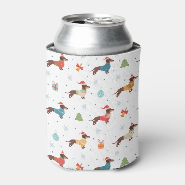 Dachshunds in Christmas Sweaters Pattern Can Cooler (Can Front)