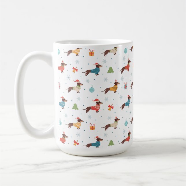 Dachshunds in Christmas Sweaters Pattern Coffee Mug (Left)