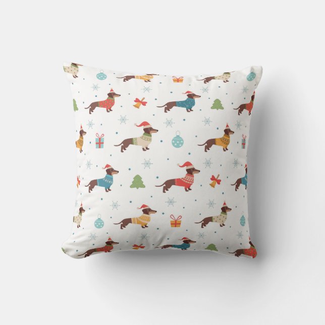 Dachshunds in Christmas Sweaters Pattern Cushion (Front)