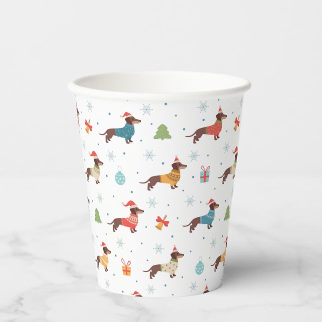 Dachshunds in Christmas Sweaters Pattern Paper Cups (Front)