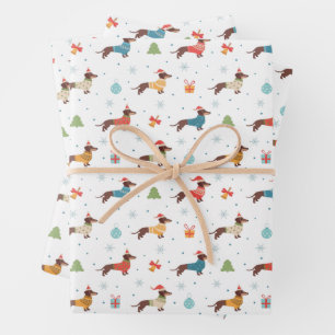 Dachshunds in Christmas Sweaters Pattern Wrapping Paper Sheet