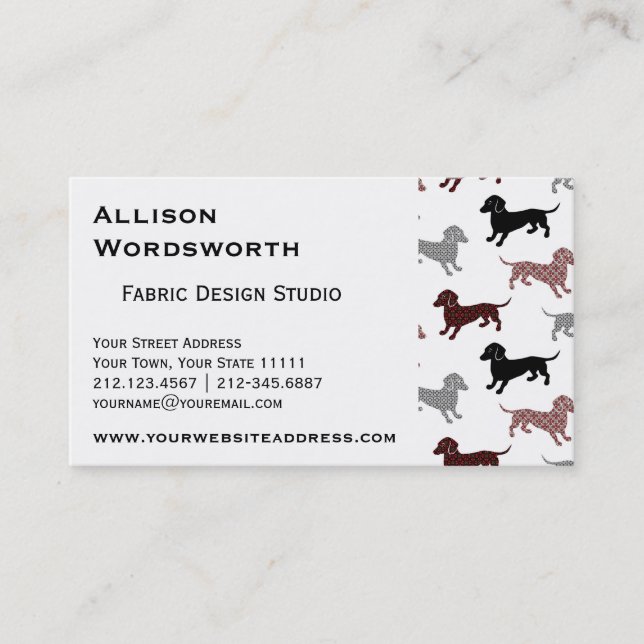 Dachshunds in Damask Cute Pattern Business Card (Front)