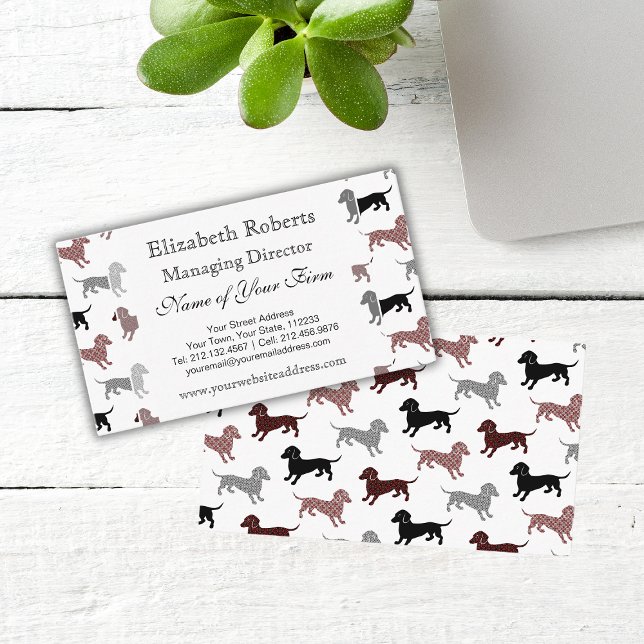 Dachshunds in Damask Cute Pattern Business Card (Creator Uploaded)
