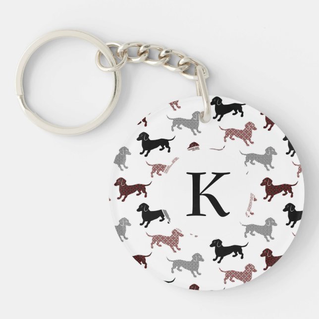 Dachshunds in Damask Cute Pattern Key Ring (Front)