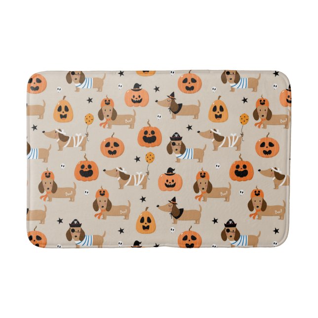 Dachshunds in Halloween Costumes Pattern Bath Mat (Front)