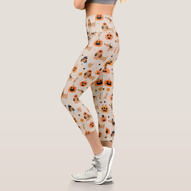 Dachshunds in Halloween Costumes Pattern Capri Leggings (Left)