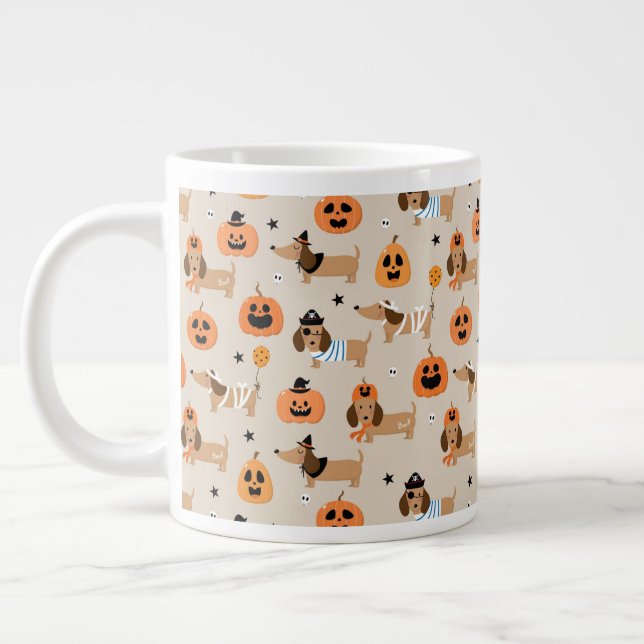 Dachshunds in Halloween Costumes Pattern Large Coffee Mug (Left)