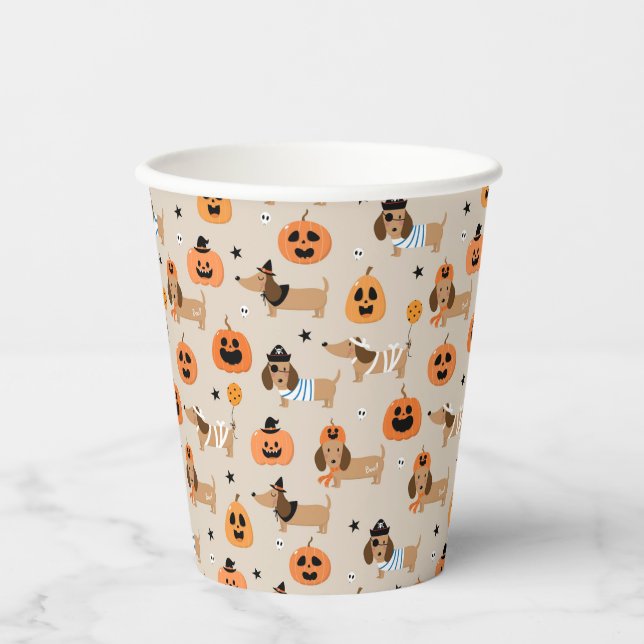 Dachshunds in Halloween Costumes Pattern Paper Cups (Front)