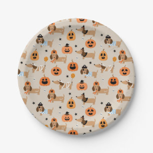 Dachshunds in Halloween Costumes Pattern Paper Plate