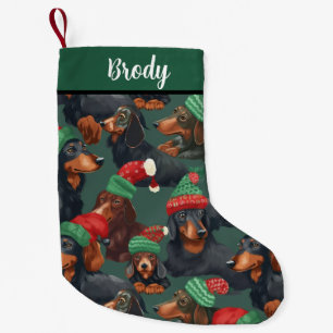 Dachshunds in Holiday Hats Small Christmas Stocking